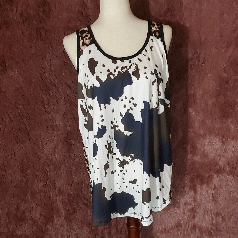 Sunshine & Rodeos Leopard & Cow Tie Dye Accent Women's Top